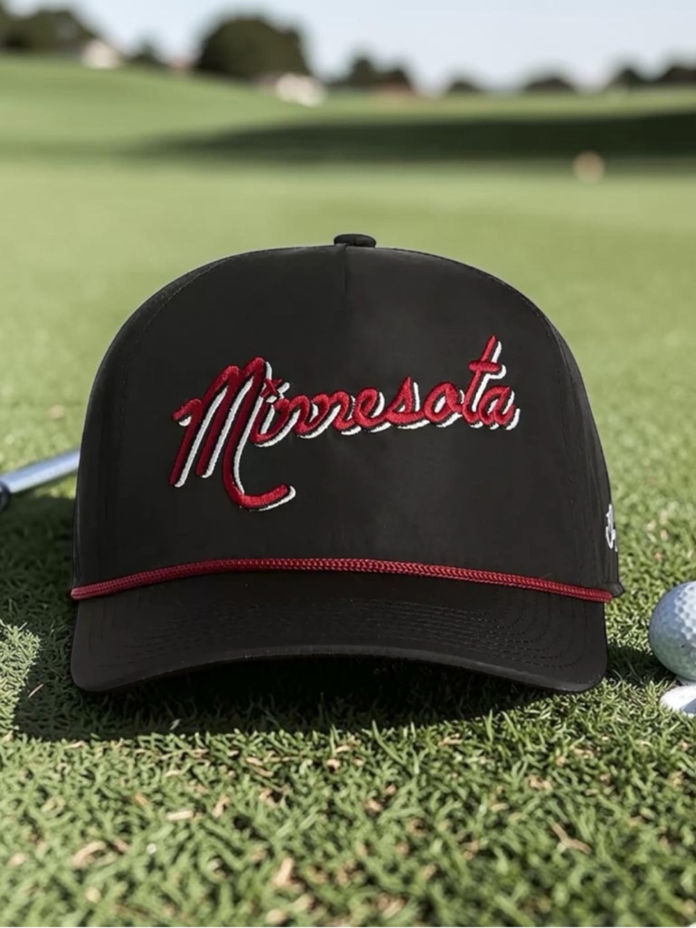 NWT Bad Birdie Minnesota Script Rope Golf Hat Black Red Snapback Adjustable